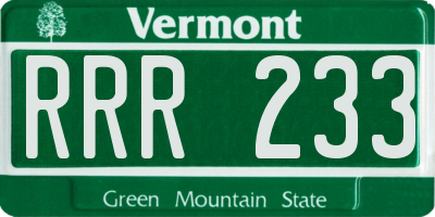 VT license plate RRR233