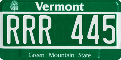 VT license plate RRR445