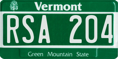 VT license plate RSA204