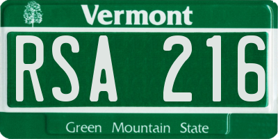 VT license plate RSA216