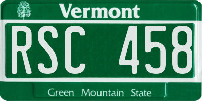 VT license plate RSC458