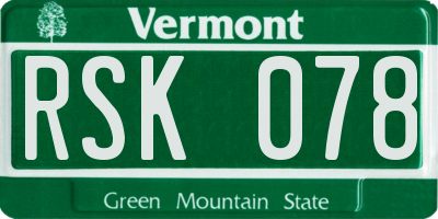 VT license plate RSK078