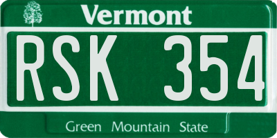 VT license plate RSK354