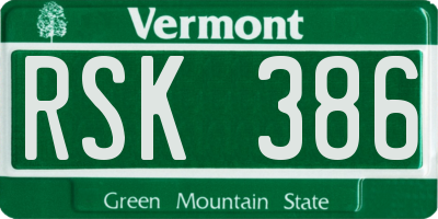 VT license plate RSK386