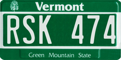 VT license plate RSK474