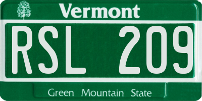 VT license plate RSL209