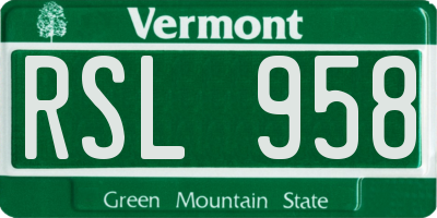 VT license plate RSL958
