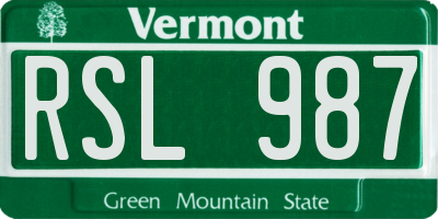 VT license plate RSL987