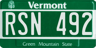 VT license plate RSN492