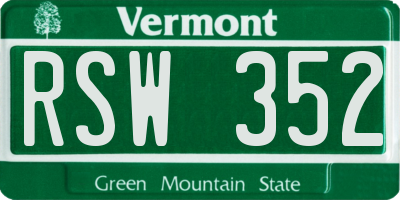 VT license plate RSW352