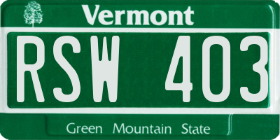 VT license plate RSW403