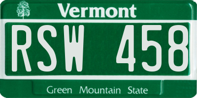 VT license plate RSW458