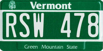 VT license plate RSW478