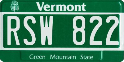 VT license plate RSW822