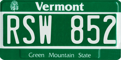 VT license plate RSW852