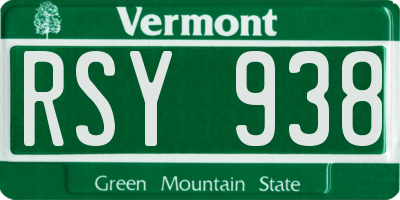VT license plate RSY938