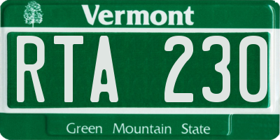 VT license plate RTA230