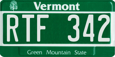 VT license plate RTF342
