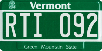 VT license plate RTI092