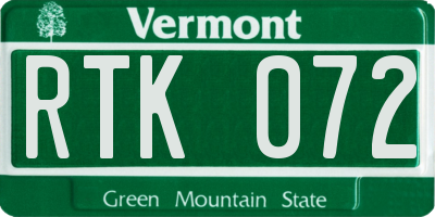 VT license plate RTK072