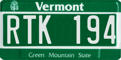 VT license plate RTK194