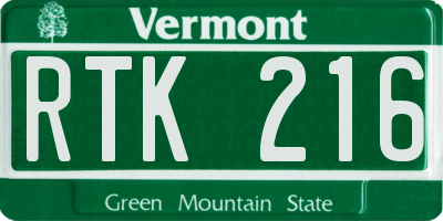 VT license plate RTK216