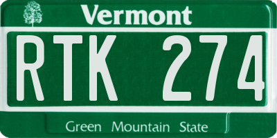VT license plate RTK274