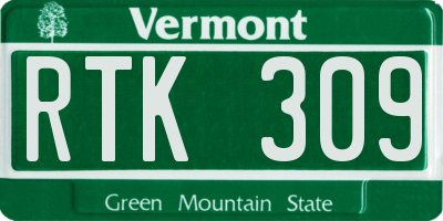 VT license plate RTK309