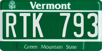 VT license plate RTK793