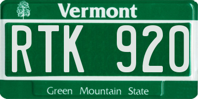 VT license plate RTK920