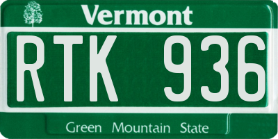 VT license plate RTK936