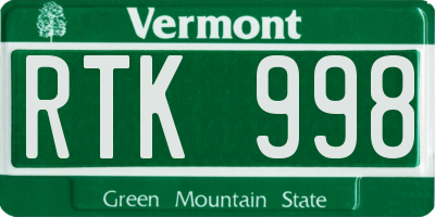 VT license plate RTK998