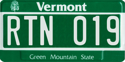 VT license plate RTN019