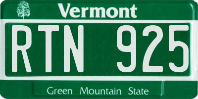 VT license plate RTN925