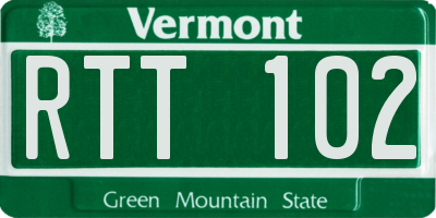 VT license plate RTT102