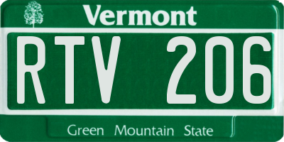 VT license plate RTV206