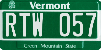 VT license plate RTW057