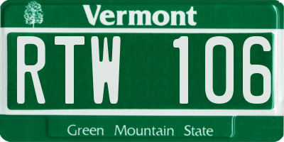 VT license plate RTW106