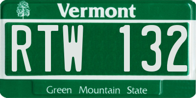 VT license plate RTW132
