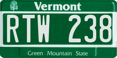 VT license plate RTW238