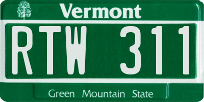 VT license plate RTW311