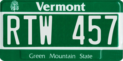 VT license plate RTW457