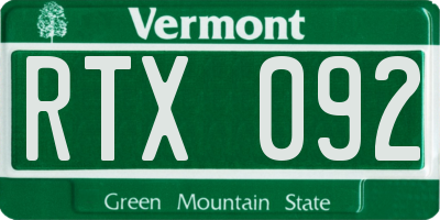 VT license plate RTX092