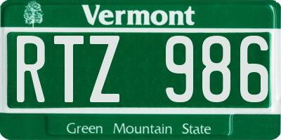 VT license plate RTZ986