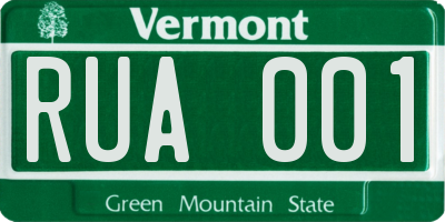 VT license plate RUA001