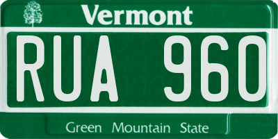 VT license plate RUA960