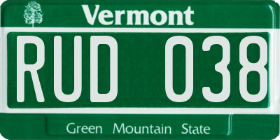VT license plate RUD038