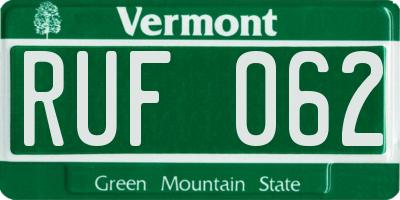 VT license plate RUF062