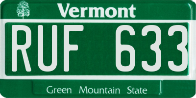 VT license plate RUF633