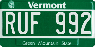 VT license plate RUF992